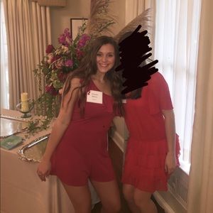 Express Red one shoulder ruffle romper medium